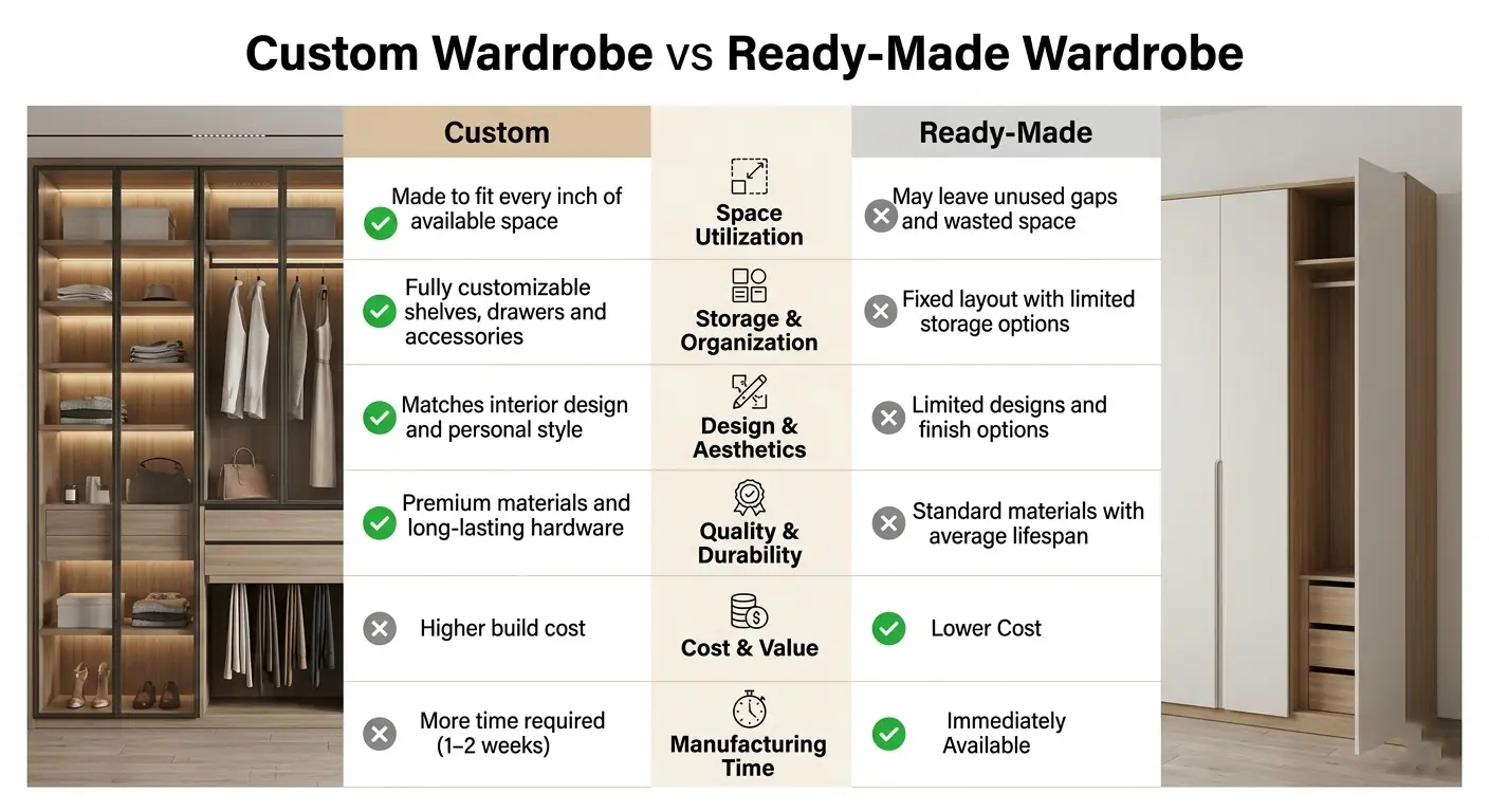 custom wardrbe vs readymade wardrobe