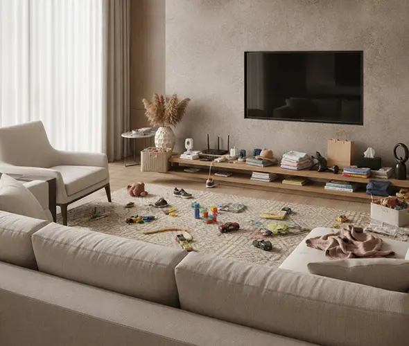 living room looks messey