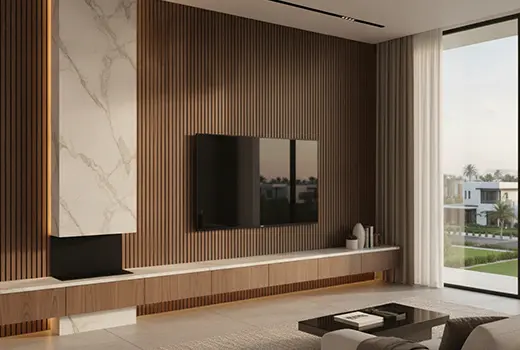 wooden media wall