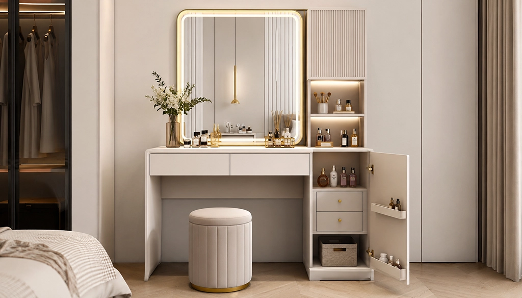 Dressing Table with Mirror and Hidden Storage