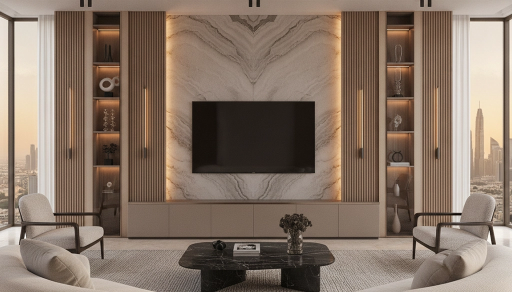Floor to ceiling tv media walll