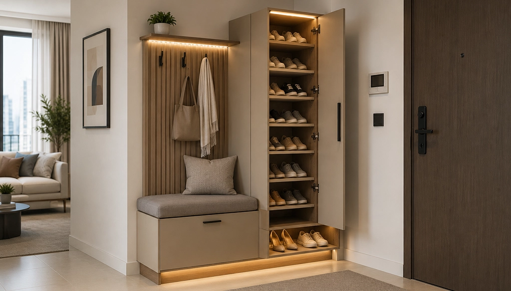 Shoe Rack Cabinet with Seating Bench