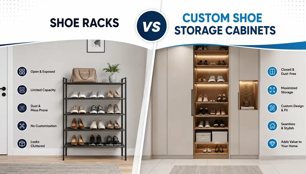 Shoe Racks vs Custom Shoe Storage Cabinets