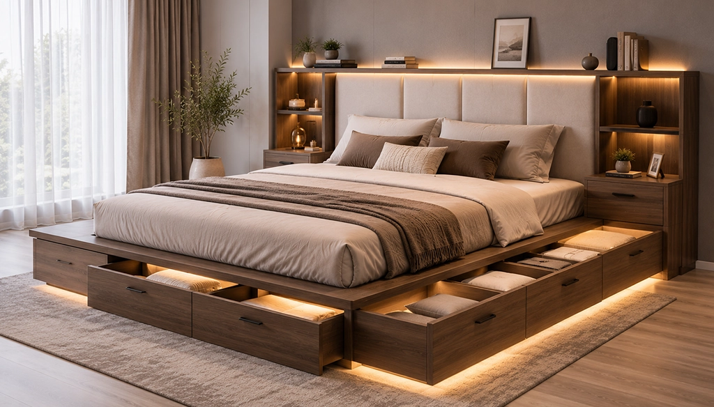 custom built beds with integrated storage