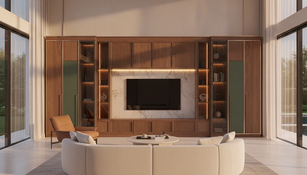 fluted wood media wall 1