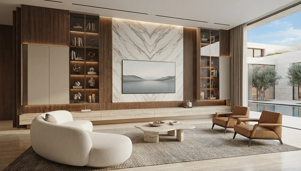 mixed material tv wedia wall