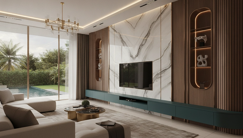 television stand with storage and feature wall panels 1