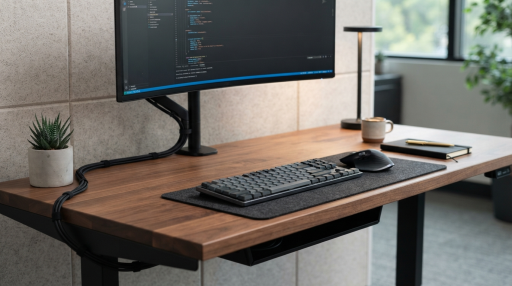Custom office workstation with cable management in Dubai