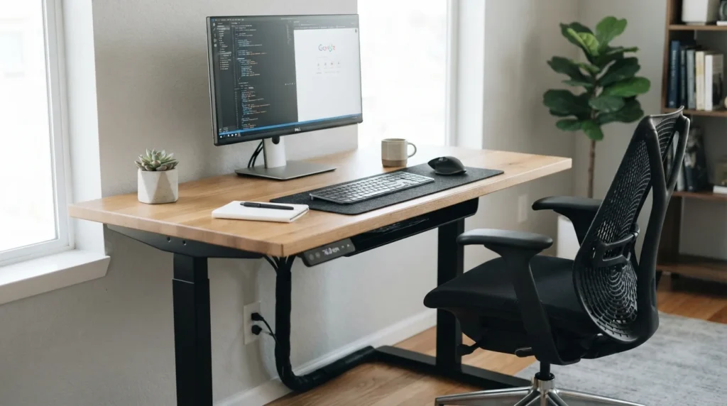 Height-adjustable office workstation from a custom office furniture Dubai supplier