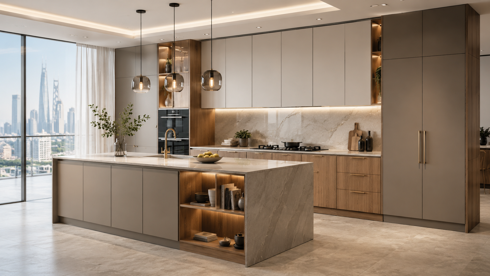 MDF vs plywood vs HPL kitchen cabinet material comparison in a modern Dubai kitchen