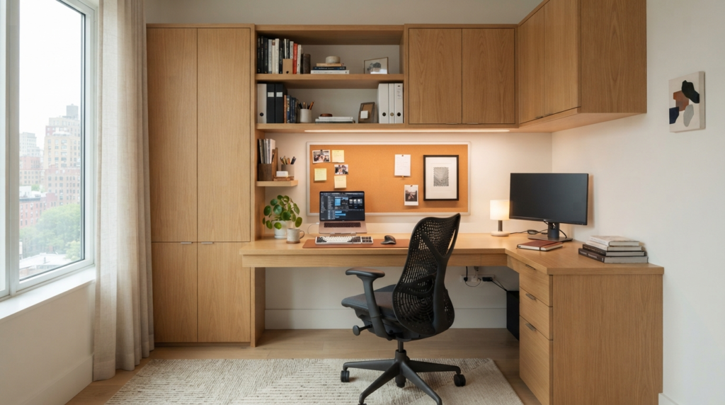 Custom workstation design for small office space in Dubai
