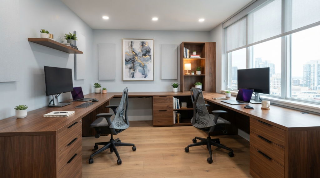 Before and after small office workstation redesign Dubai