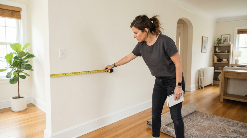 Measuring living room space before choosing custom or ready made sofa