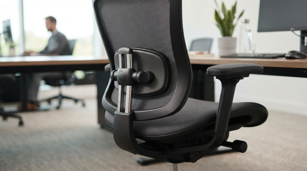 Ergonomic office chair designed to reduce back strain for employees