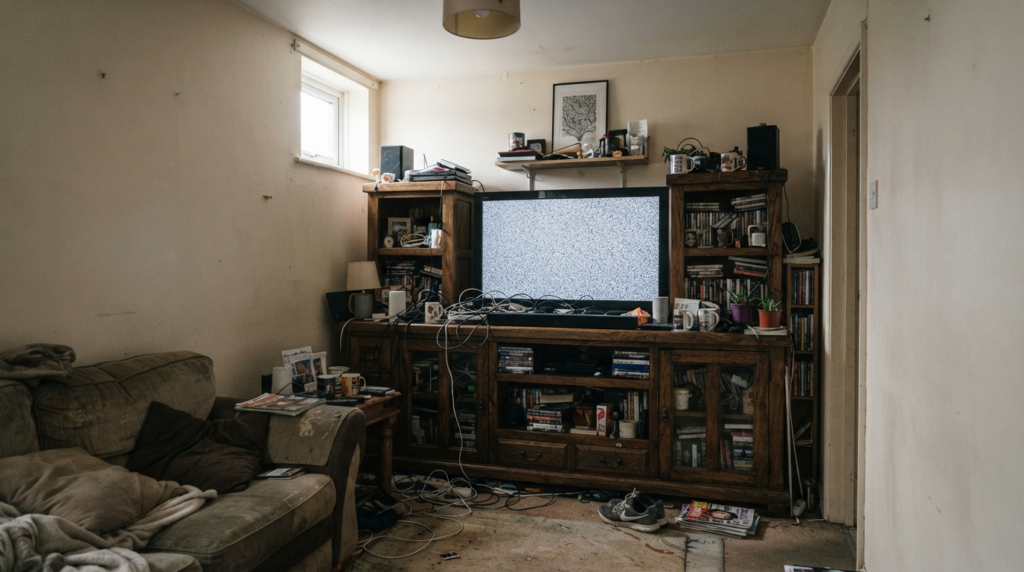 bulky tv unit design mistake in small living room